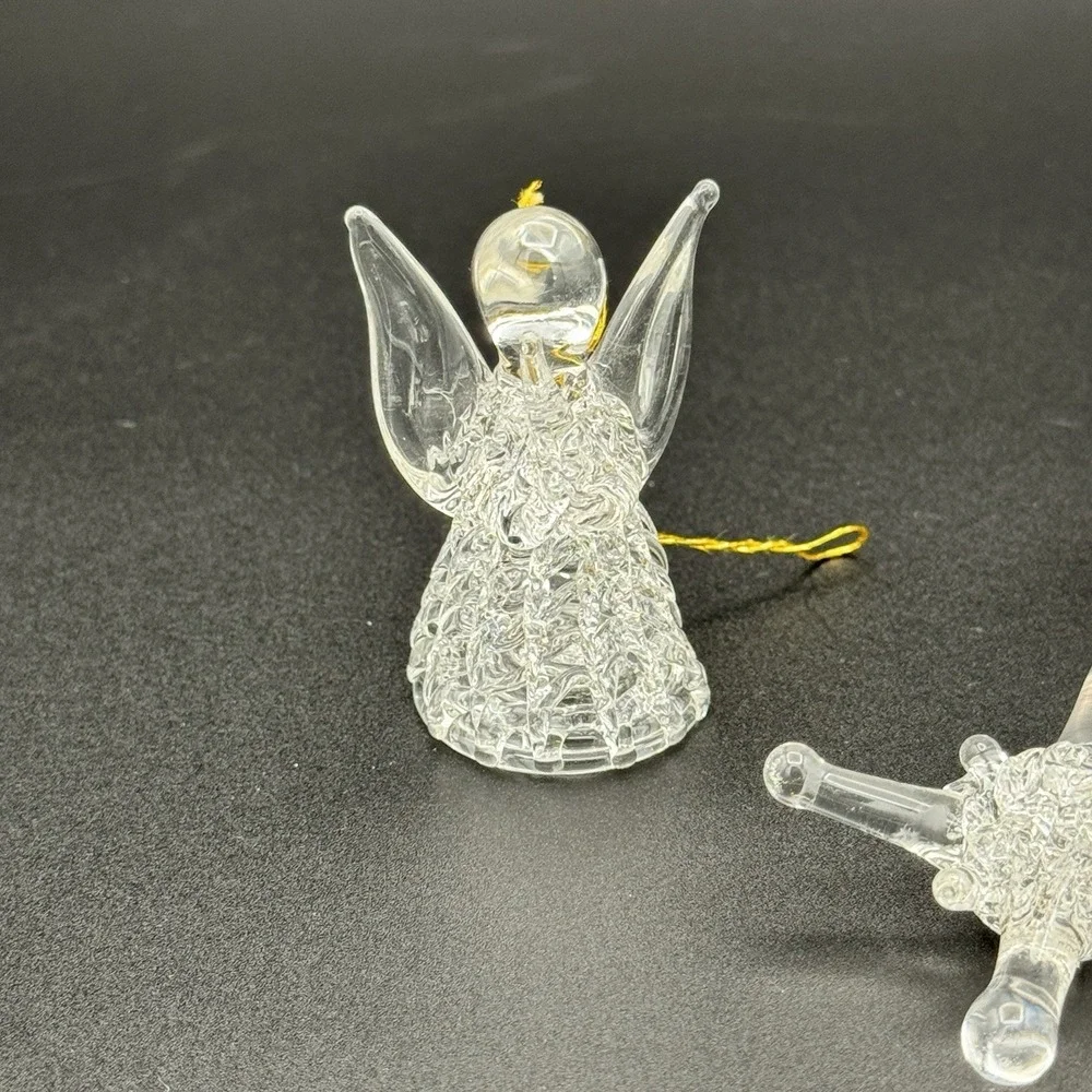 Vintage Spun Glass Christmas Ornaments Set of 5 Angel Bird‎ Star Holiday Decor